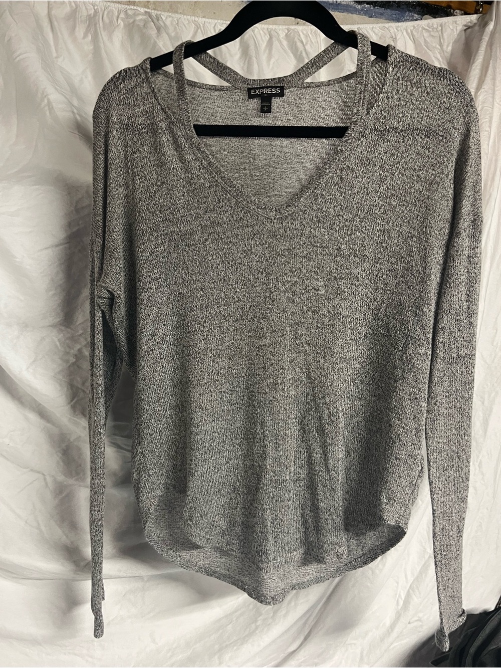 Express Heather Gray V-Neck Sweater